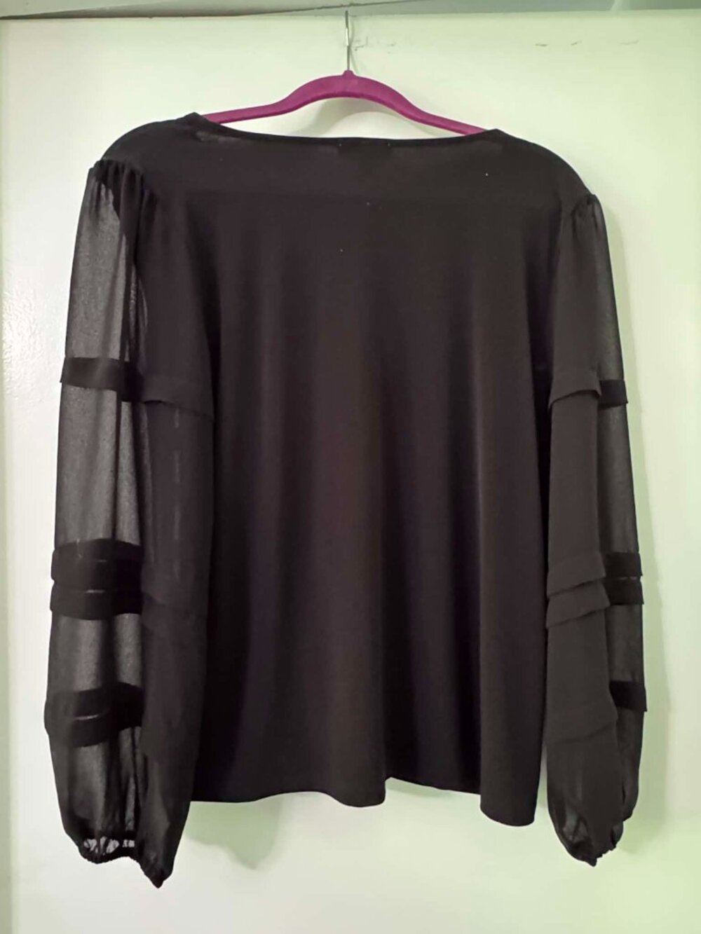 Calvin Klein Black Blouse Sheer Bell Sleeves Medium - Picture 3 of 6